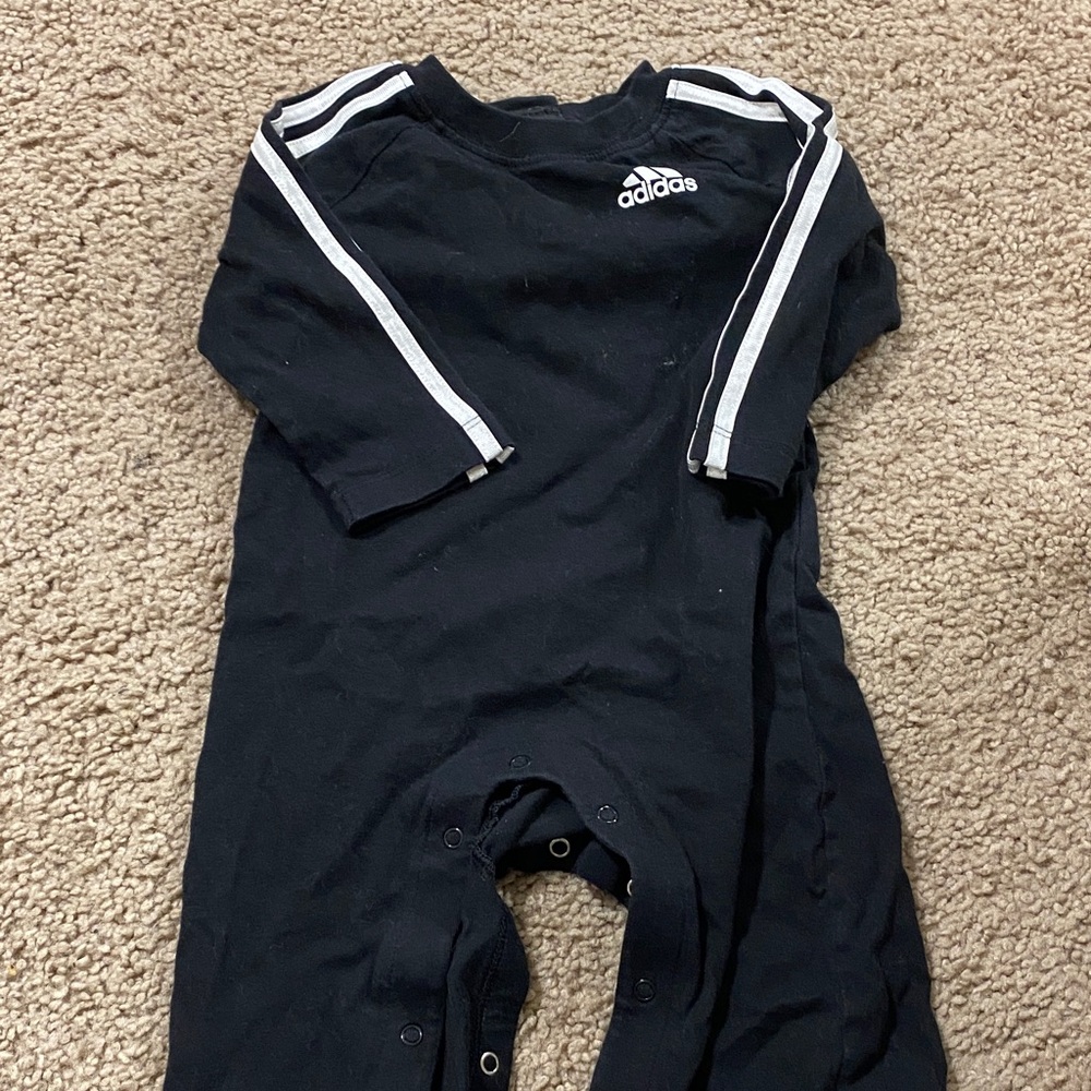 9mo Adidas Kids Black Bodysuit with White Stripes